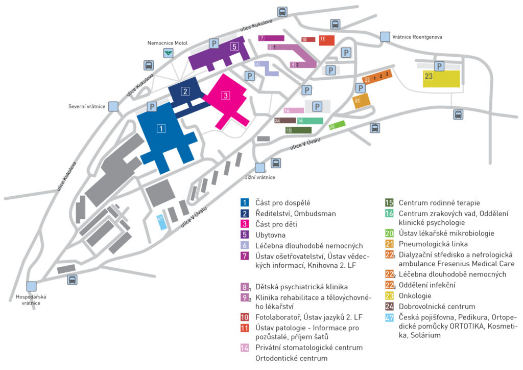 Mapa nemocnice FN Motol